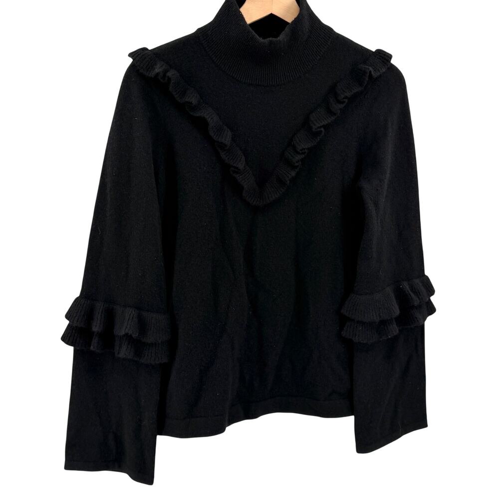 Rebecca Minkoff Wool Yak Black Ruffle Trim Mock Neck Sweater